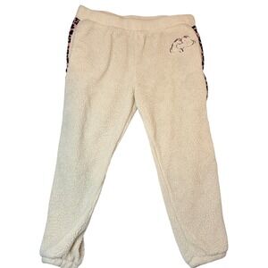 Disney Women's Cream Sherpa Fleece Jogger Pants Minnie Mouse Print Trim Sz 1X